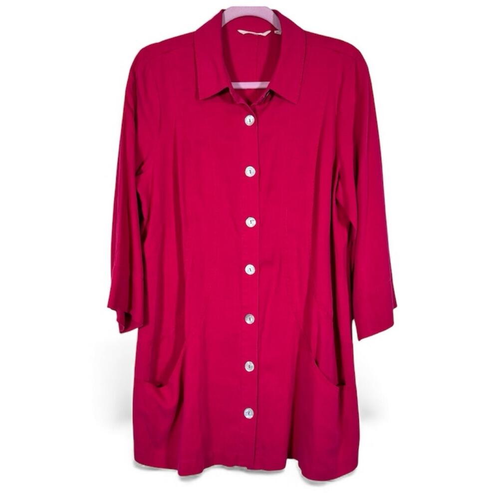 Soft Surroundings Pink Button Down Tunic Shirt Womens L Casual Oversized